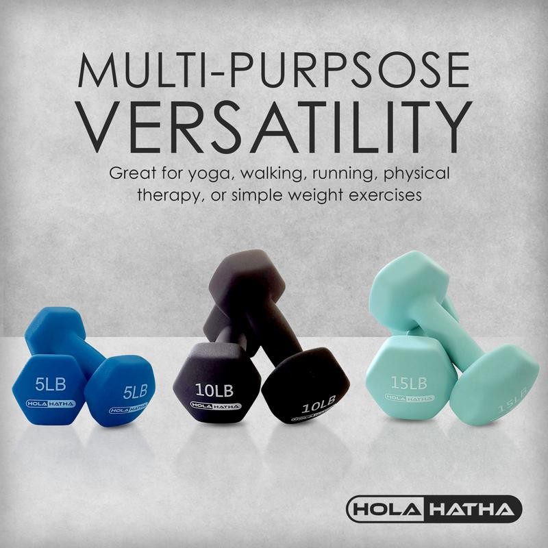 HolaHatha 5, 10, and 15 Pound Neoprene Hex Dumbbell Set