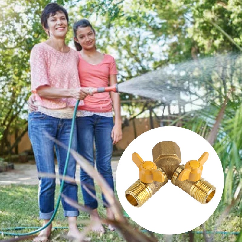 G1/2 Brass Garden Irrigation 2 Way Double Tap Hose Adapter