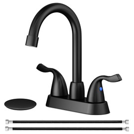 KOXKING Bathroom Sink Faucet, 2 Handle Bathroom Faucet 4 Inch Centerset Bathroom Faucet 3 Hole with Pop-up Drain and Supply Lines, Stainless Steel 360 Swivel Spout, Lead-Free, Brushed Nickel