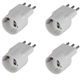 Electraline 92377 Set of 4 Special Space Saving Adapters Schuko to Italian Plug Large 16 Amp White Confezione da 4