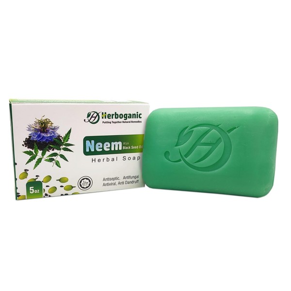 HERBOGANIC Neem Soap bar Natural Moisturizing Soap Containing Organic Neem, Palm, Olive, Coconut Oil for Aging, Moisturizing, Cleansing