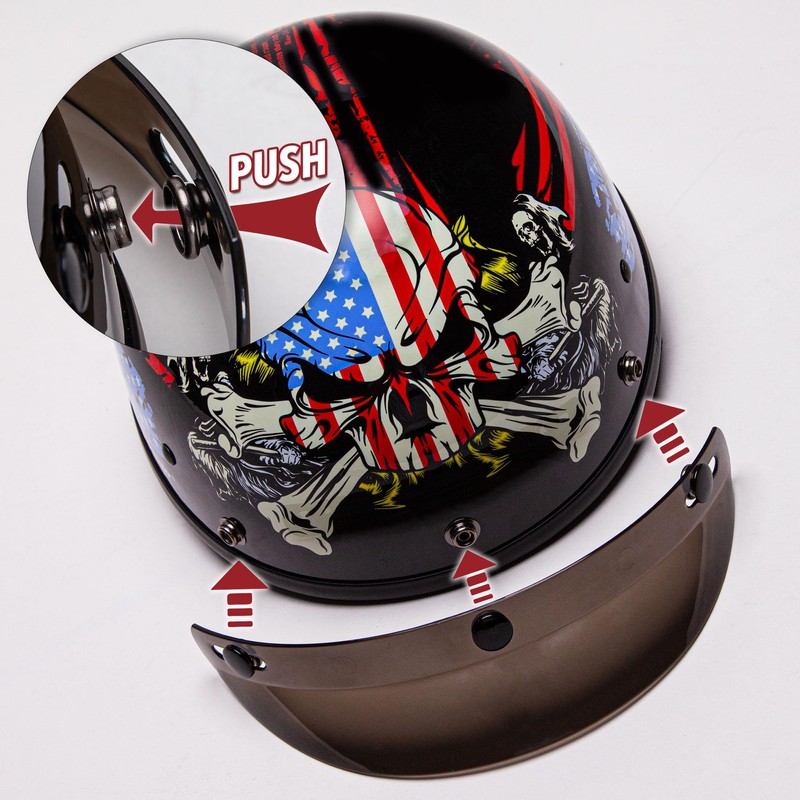 Cartman Cruiser Scooter Motorcycle Half Face Helmet, American Flag Skull