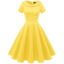 Wedtrend Women's Cocktail Dresses, 50s Housewife Dress, 1950s Costumes for Women, Rockabilly Dresses for Women, Vintage Dress for Women, Audrey Hepburn Dress for Women WTP20007YellowXL