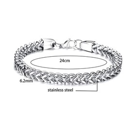 LEEQBCR 1 x Men's Stainless Steel Bracelet for Men Bracelet Chain Made of Stainless Steel Silver Black Curb Chain Bracelet for Men Boys Heavy Links Link Chain Bracelet, silver