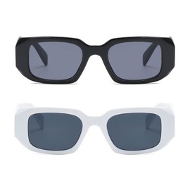 Long Keeper Trendy Rectangle Sunglasses – Thick Rim Retro Square Womens Sunglasses Fashion Designer Irregular Rectangle Vintage Ladies Sunglasses