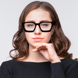 REAVEE 3 Pack Thick Frame Reading Glasses for Women Men, Oversized Fashion Square Blue Light Blocking Computer Readers Spring Hinges, Black/Leopard/Grey Leopard +2.5