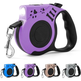 Correa retráctil para Perros con Linterna Recargable por USB para Paseos nocturnos, Correa telescópica automática de 4,8 m para Perros pequeños y medianos, Color Morado