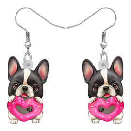 SHIGIE Valentine's Day Acrylic Cute Doughnut Heart Dog Earrings Pets Festival Dangle Pets Animals Jewelry For Women Couple Gifts (French Bulldog)