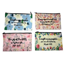 4Pcs Inspirational Bible Verse Pencil Pouch, Christian Pencil Case Scripture Makeup Bags Multi-Function Storage Zipper Canvas Cosmetic Bags for Office Journaling Supplies