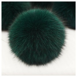 GreatRise Pack of 2 Fur Pompoms for Hats, Artificial Hair Ball, Imitation Fox Hair Ball, Faux Fur Bobble Plush Pompom for DIY Hats, Bags, Scarves, Shoes, Key Chain, Dark Green, 10 cm