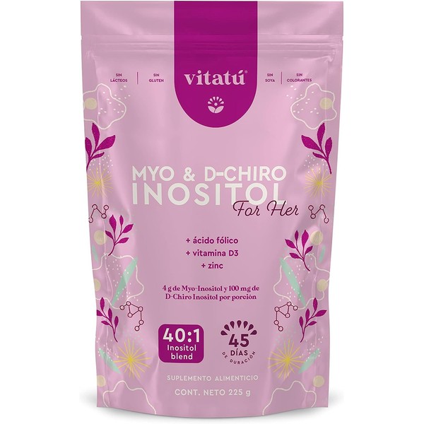 Vitatú | Myo Inositol & D-Chiro Inositol mezcla ideal 40:1 con Ácido Fólico + Vitamina D3 + Zinc, Suplemento Alimenticio en polvo para Mujeres (225 g c/u), 45 días de duración