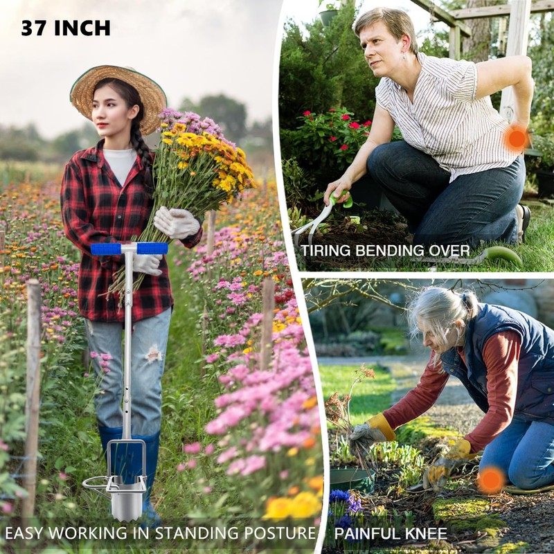 Updated Bulb Planter Long Handle for Digging, 5-in-1 Lawn and