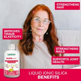 Land Art Liquid Ionic Silica Supplement - 500ml - for Skin, Hair and Nails -Great Taste- Fast Absorption - Vegan - Non-GMO C Gluten Free C Sugar Free C 33 Doses - Made in Canada