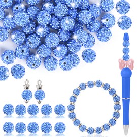 Clay Rhinestone Beads for Crafting, 10MM Light Blue Round Shamballa Disco Ball Beads for Pens Making, Sparkle Crystal Clay Bead for Jewelry Necklace Bracelet Earring Making 50Pcs