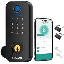 Amzloc Smart Door Lock,Fingerprint Keyless Entry Door Lock,Bluetooth App Control,Touchscreen Digital Keypad Smart Deadbolt Lock,Smart Locks for Front Door,Auto Lock,Easy Install,IP65 Watherproof