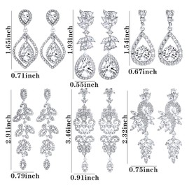 NEWITIN 6 Pairs Clip on Earrings for Women Silver Rhinestone Wedding Earring Crystal Teardrop Dangle Drop Clip on Earring Non Piercing Prom Fake Earrings for Brides Bridesmaids