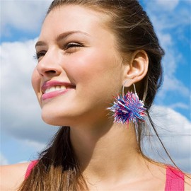 WCRAZYE Handmade 4th of July Earrings for Women Tassels Red White Blue Firework Earrings USA Flag Star Earrings Patriotic Garland Cheerleading Decorations for 4th of July Independent Day Party (C)
