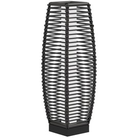 Outsunny Solar Floor Lamp, Outdoor Rattan Garden Lantern Pathway Light & Decorative Driveway Lighting with Auto On/Off LED Lights for Porch, Yard, Lawn, Courtyard, Deck, Gray