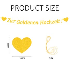 Goldene Hochzeit Deko Girlande, 50 Jahre zur Goldenen Hochzeit Banner, Glitzer Papier Hänge Hochzeitstag Girlande, 50 Hochzeitstag Dekoration, 50. Jahrestag Jubiläum Goldhochzeit Party Geschenke