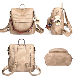 Soperwillton Women Backpack Purse Multipurpose Design Handbags Shoulder Bag PU Leather Travel bag Backpack Set 2pcs