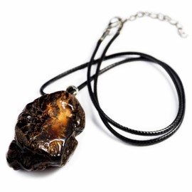 Pendant for Women and men, Genuine Baltic Unpolished Amber, Cord Necklace with Clasp (Large Rock Color), Small and Larger