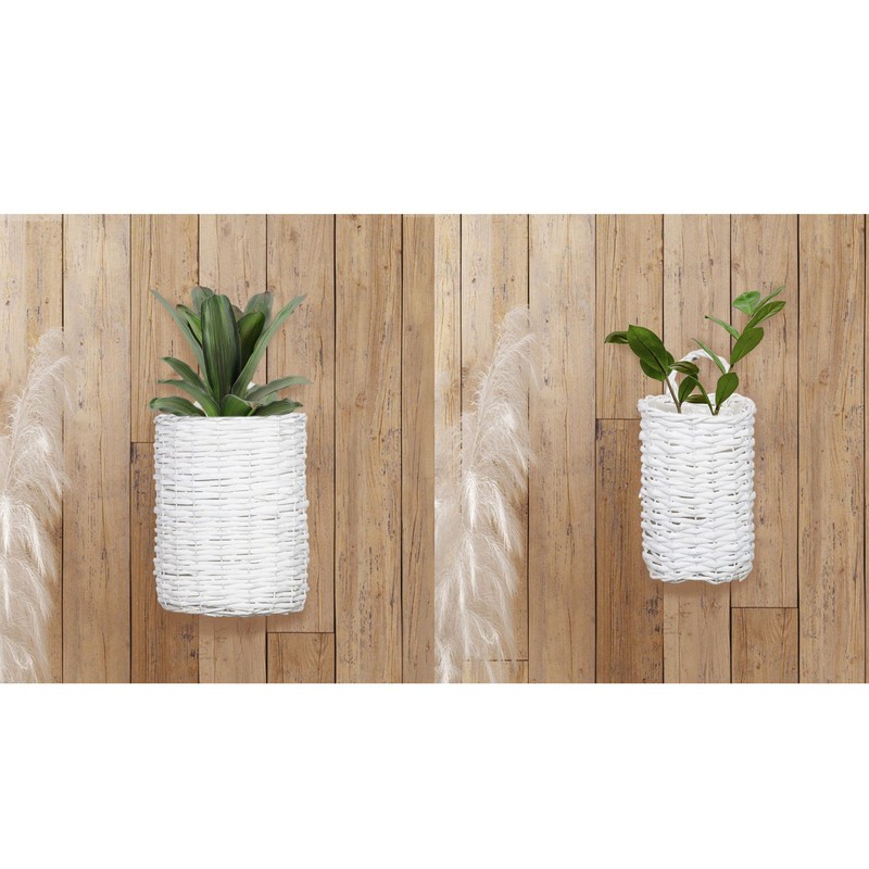AuldHome Design Wall Hanging Baskets (White, Set of 2); Woven