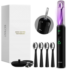 ECTEST Sonic Electric Toothbrush with Light 4 Brush Heads for Adults and Kids, One Charge for 60 Days, Wireless Fast Charge, 3 Modes, Electric Toothbrushes(Black)