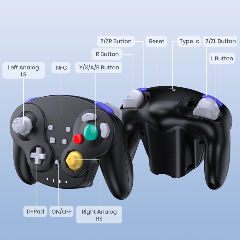 Wireless Controller for Switch/Lite/Switch Online, NGC Style Pro Controller Compatible