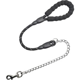 SEPXUFORE 3 FT Chewproof Dog Leash, 1/2" Strong Nylon Rope, Heavy Duty Anti-Chewing Chain with Padded Handle Great for Medium and Large Dogs