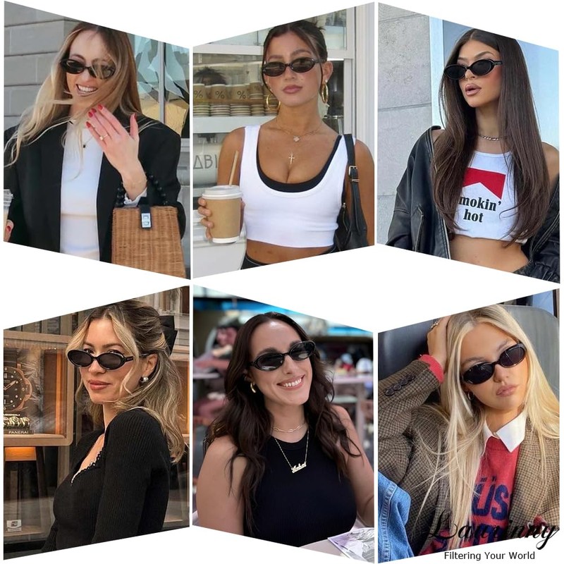 Laurinny Small Oval Sunglasses for Women Men Trendy 90s Retro