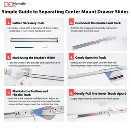 homdiy 5 Pcs 24 Inch Heavy Duty Center Mount Drawer Slides for Cabinet and Dresser Bottom Mount Drawer Slides 3/4 Extension Glide Track