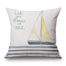 Nautical Pillow Cover 18x18in, Let Your Dreams Sail Words with Boat in Waves Motivation Lifestyle Print Pillow Soft Decorative Square Couch Pillow Covers ，Home Decor for Sofa Bedroom Car Couch