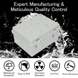 HoHaing Junction Box IP65 Waterproof Electrical Box Outdoor ABS Plastic Project Box Hinged Shell Universal Enclosure Box with Mounting Plate, Wall Brackets, Cable Glands 8.7"x 6.7" x 4.3"