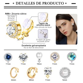 FLYSKY Aretes de Clip para Mujer, 9 pares Aretes de Clip para Las Mujeres, Clip Earrings for Women,Sin Perforar Clip en Pendientes,Perlas,Circonita Cúbica,Joyería Aretes,Diamante Simulado para Mujer