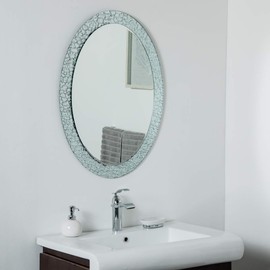 decorWonderland Jewel Frameless 31.5 x 23.6in Oval Wall, Bathroom, Vanity Mirror, 31.5x23.6X.5, Silver