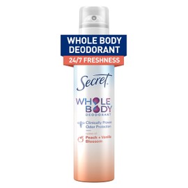 Secret Whole Body Deodorant Spray for Women, Peach & Vanilla Scent, Aluminum Free Deodorant Spray, 72 HR Odor Protection, 3.5 oz