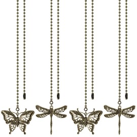 SHIFANQI Ceiling Fan Pull Chain, 4 Pack Bronze Dragonfly Fan Pull Chain Extension, 12 Inches Decorative Chain Pulls Pendant for Ceiling Light Fan Lamp, Beads Ball Chain Extender with Connector