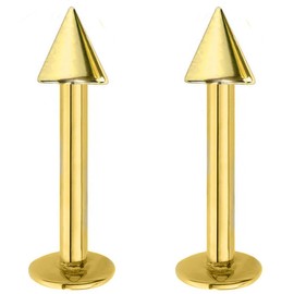 Jewel Barrel 2pcs Labret Piercing Studs Lip Jewellery Bars Monroe Helix Tragus Medusa Ring 6mm 8mm 10mm 12mm Length with 3mm Cones Pair (Gold, 6)