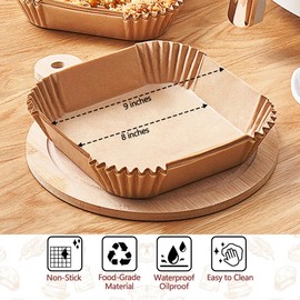 9 Inch Air Fryer Liners, 200 Pack Parchment Paper Sheets for Ninja Air Fryer, Non-Stick, Disposable, Unbleached, Heat Resistant, Fits 5-8 QT Air Fryers, Oil-Free & Healthy Cooking