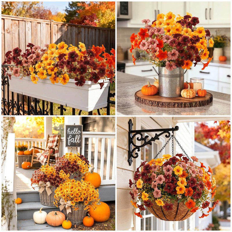 BlueCloudy 16 Bundles Autumn Flowers Artificial Autumnal Silk Faux Flower