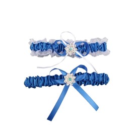 NBCMVMV Juego de ligas elásticas de boda para mujer para novia con abalorio, ligas de satén, Azul Real, Talla única