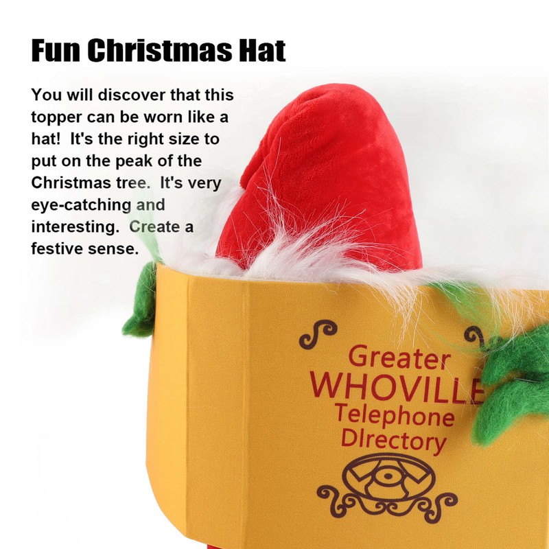 Xmas Tree Topper Funny Green Monster Hiding Behind Book Treetop