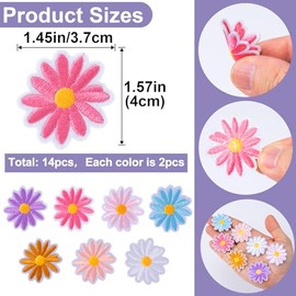 PAGOW 14 Pcs Flower Iron on Patches, Cute Flower Applique Patch, Sew On Embroidered Applique Sewing Patches for Bags, Jackets, Jeans, Clothes Patches, 1.57x1.45inch (7 Colors)