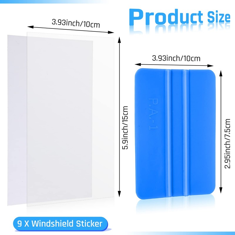 9 Sheets Windshield Sticker Applicator and Blue Plastic Hand Applicator
