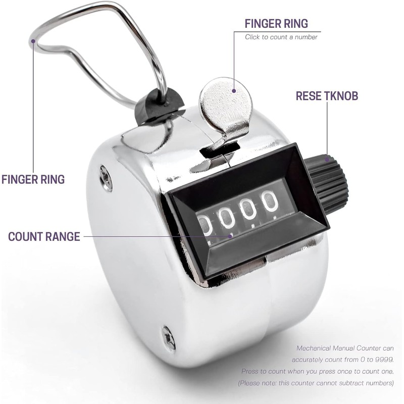 Bailinks Clicker Counter Metal Hand Tally Counters,4-Digit Lap Counter Silver
