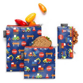 Simple Modern Reusable Snack Bags for Kids, Boys | Food Safe, BPA Free, Phthalate Free, Polyester Zip Pouches | Washable & Refillable Sandwich Bag | Ellie Collection | 3 pack | Under Construction