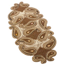 SARO LIFESTYLE 5806.GL1635 Beaded Paisley Design Table Runner, Gold, 16" x 35"