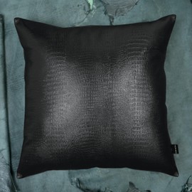 KUIRMODA Lambskin Leather Pillow Cover - Decorative Sofa Cushion Case - Throw Covers for Living Room & Bedroom, 18x18 Inches - Black Croco Pack of 1