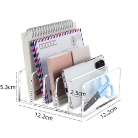 Divider Stand, 5 Compartments, Notebook Stand, Book Stand, File Organizer, Acrylic, Document Holder, Bookstand, Stationery, Cosmetics Storage, Desktop Organization, Multifunctional Storage, Office