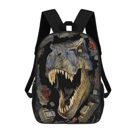 CNRYRIO T-Rex Dinosaur Backpack for Boys Kids 6-12, 17 Inch School Bookbag with Roaring Dino Print, Durable Water-Resistant Nylon, Lightweight Design & Adjustable Straps
